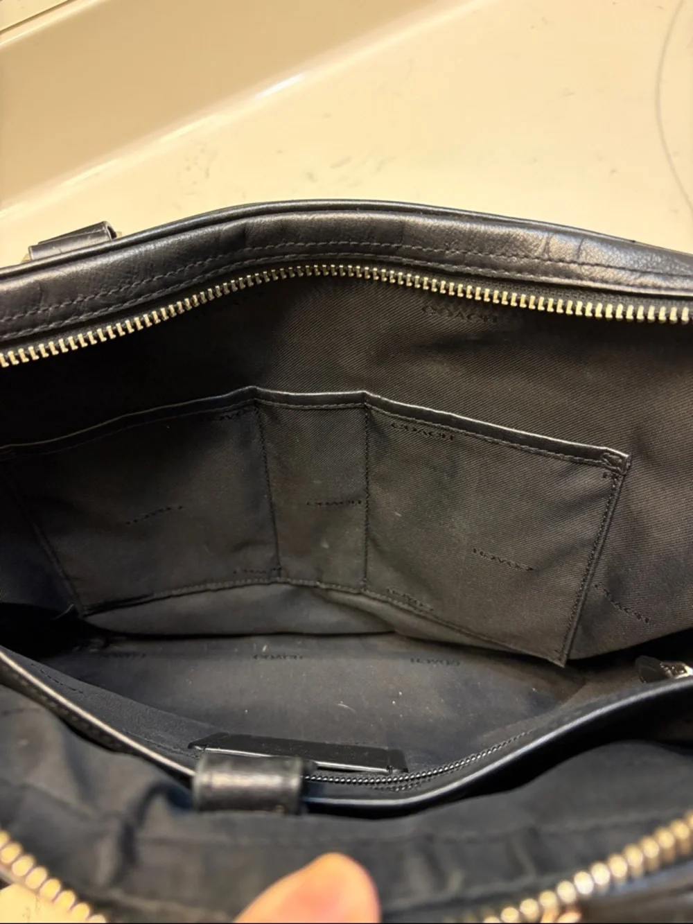 Coach Black Embossed Signature Leather Laptop Briefcase with Strap